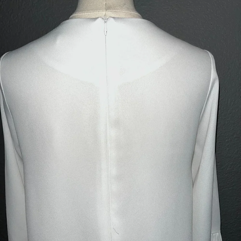 HAILEY Multi Layer Pleated Ruffle Long Sleeve White Crepe Chandelier Dress EUC M - Picture 6 of 10